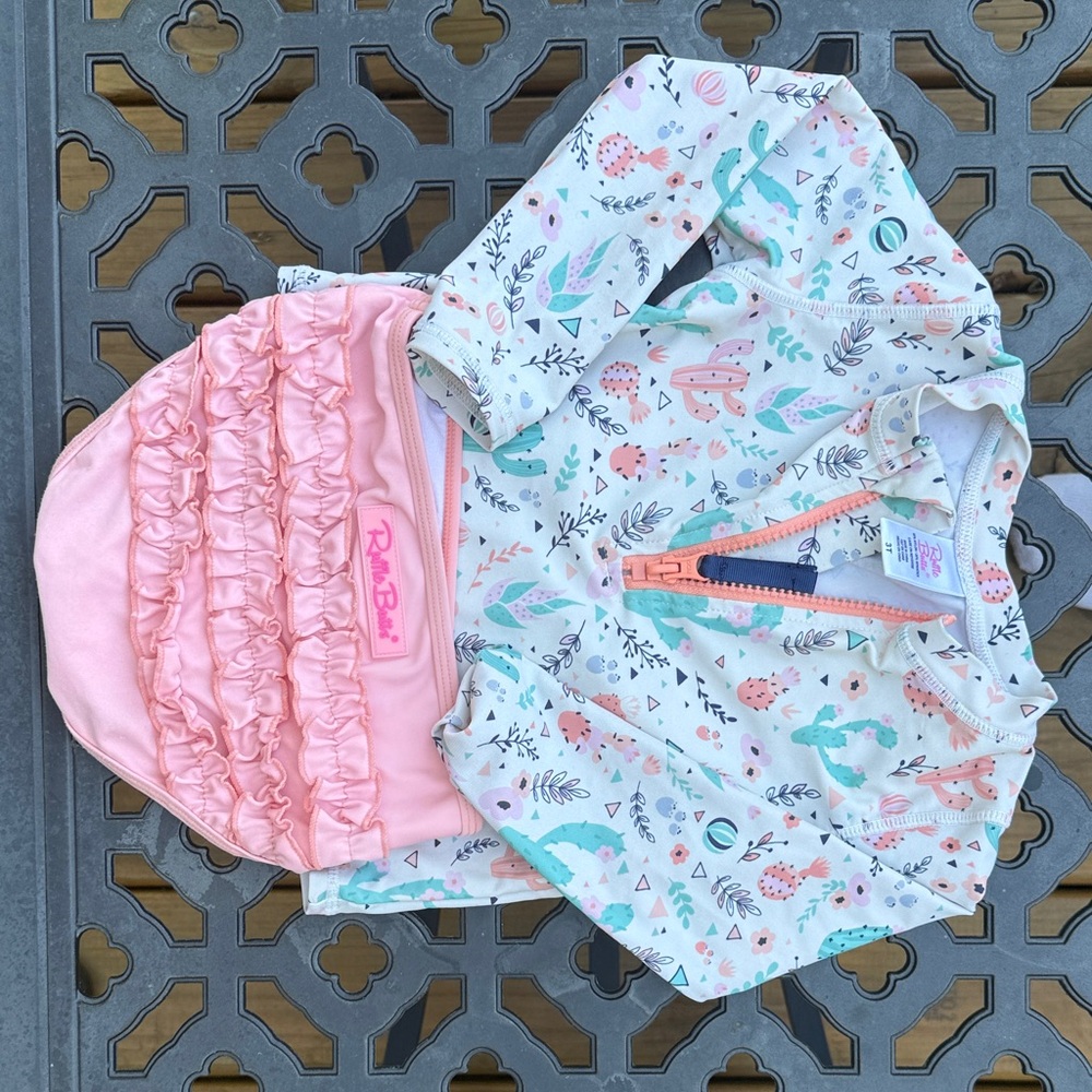 Ruffle Butts Floral and Peach Baby Swimsuit 3T
